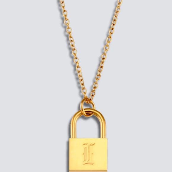 SALE 18k Stamped Gold Filled Lock Engraved Letter “L” Initial Pendant Necklace - Picture 1 of 4